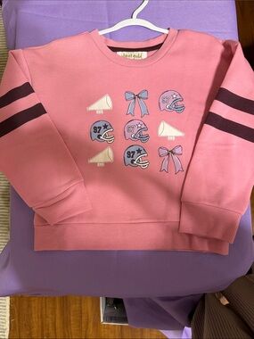 Planet Gold Pink Sweatshirt with Navy Stripe Sleeve Detail